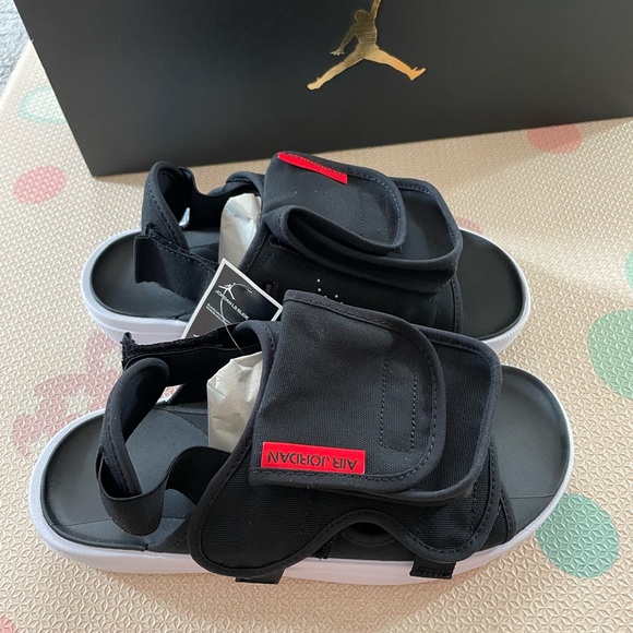 Jordan LS Men's Slide Sandals Black-University Red-White CZ0791-006 - Picture 5 of 5